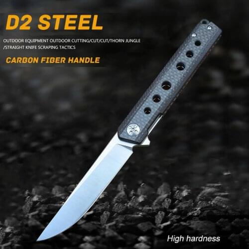 D2 Steel Folding Knife Carbon Fiber Handle Portable Pocket Knife Camping Survival Knives Pocket Outdoor Military Hunting Knife