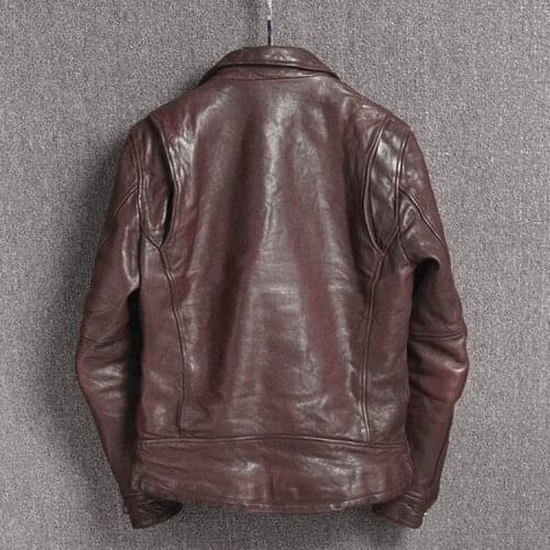 Mens vintage motorcycle vegetable tanning sheepskin slim fit biker jacket men japanese Wrinkle leather coat male