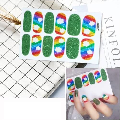 ENDRRFLL 1pc/12tips Rainbow glitter sticker full wrap DIY manicure art watermark nail art slider girl heart design sense