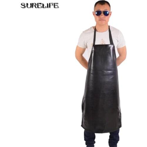 Hot Mens Womens Convenient Faux Leather Chef Apron Waterproof Kitchen Cafe Commercial Restaurant Cooking Aprons