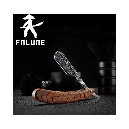 FnLune Men Shaving Barber Tools Hair Razor and Blades Antique Black Folding Shaving Knife Stainless Steel Straight Razor Holder