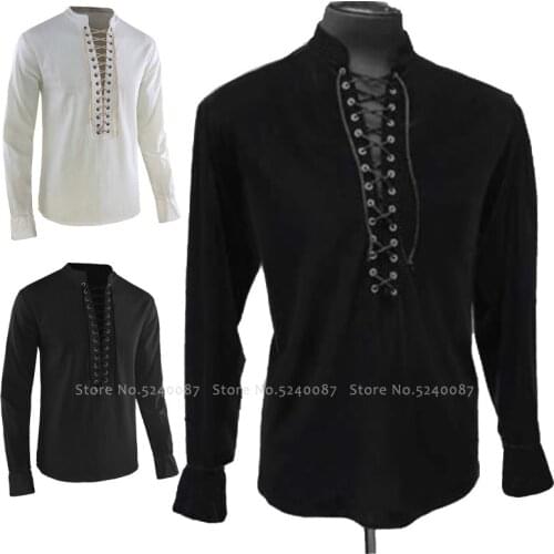 Medieval Men Knight Noble T-shirt Carnival Viking Pirate Cosplay Tee Tops Retro Casual Blouse Fashion Lace Shirts Costume