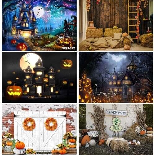 Halloween Backdrop Photography Background Horror Moon Night Scary Cemetery Pumpkin Lantern Backdrop Party Birthday Decor