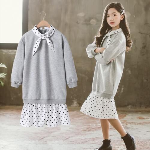 4 to16 yrs kids & teenager girls long sleeve dot print cotton preppy style Dress flare midi mori girl dress fashion fall clothes