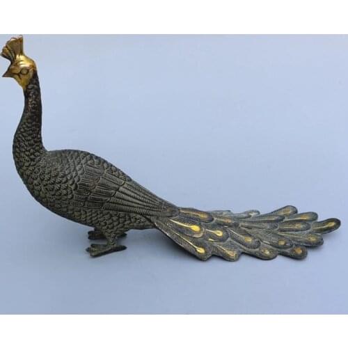 Chinese old Copper gilding Peacock copper statue