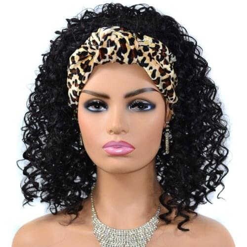 Short Black Synthetic Hair Wig With Headband Scarf for Black White Women Heat Resistant Fluffy Cosplay Wigs Female BY153