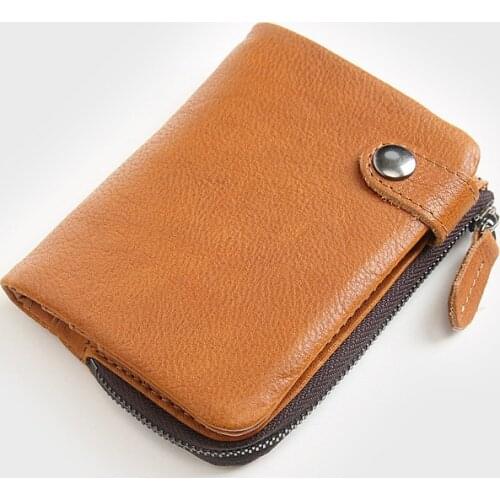 100% Genuine Leather Wallet For Men Male Vintage Luxury Cowhide Short Bifold Wallets Purse Card Holder With Zipper Coin Pocket