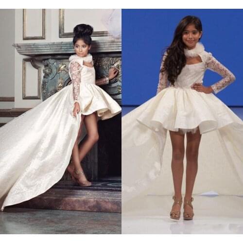 Isabella Lace Long Sleeves Flower Girl Dresses 2021 High Low Vintage Child Pageant Dresses Holy Communion Flower Girl Wedding Dr