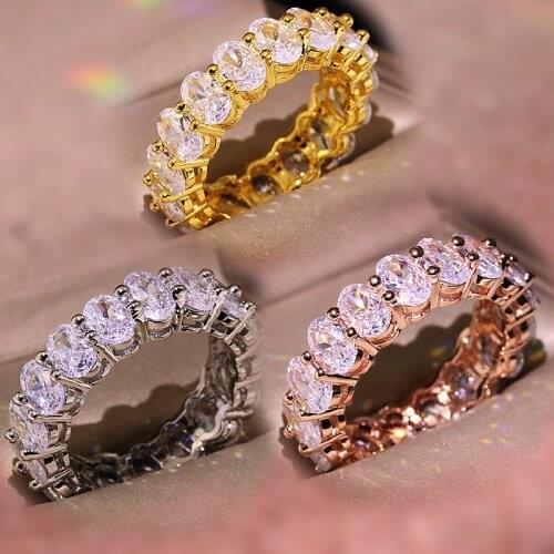 Best Quality Sparkling Oval Zircon Stackable Ring Rose Gold Color Excellent Cut CZ Stone Wedding Rings 3 Color Trendy Jewelry