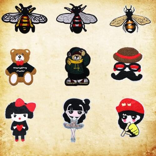 Cute Bee girl cartoon bear towel chenille embroidery patch DIY animation badge embroidery T-shirt backpack coat