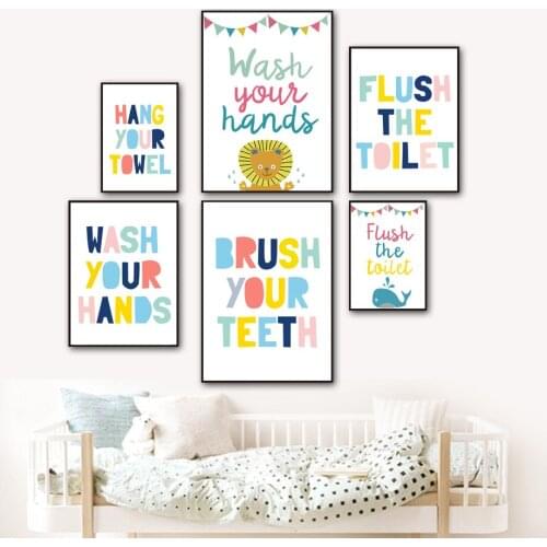 Wall Art Canvas Painting Lion Whale Deer Hippo Nursery Letters Nordic Posters And Prints Wall Pictures For Kids Room Decoration