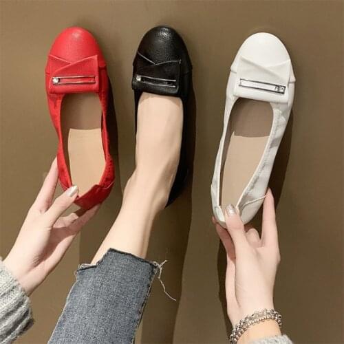 2021 Doudou Shoes Womens New Spring and Autumn A Foot Pedal Soft-soled Flat-bottomed Round Head Single Shoes