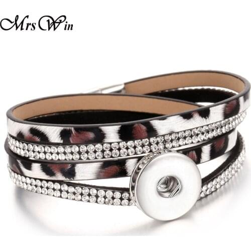 New Snap Jewelry Leather Snap Bracelet Leopard Multilayer Leather 18mm Snap Button Bracelet for Women Men Couple Bracelets