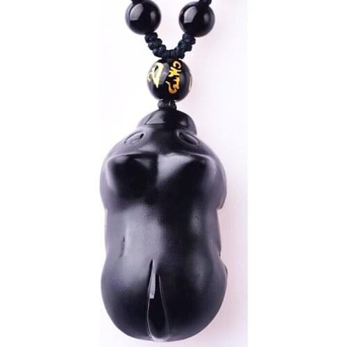 Original Black Obsidian Zodiac Necklace Pendant Pig Pendant Jade Pendant Necklace Obsidian Lucky Pendant Jade Jewelry