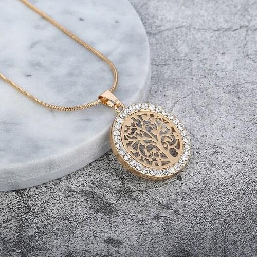 Tree Of Life Necklaces for Women CZ Rhinestone Round Chokers Necklace Gold Silver Plated Jewelry Female Gift Girl 2021