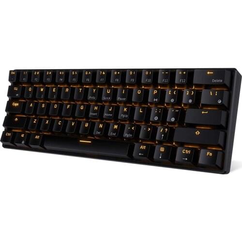 RK61 61 Keys USB 60% Mechanical Gaming Keyboard Compact Bluetooth Keyboard for Windows /Ios / Andoid - Black Case + Yellow Light