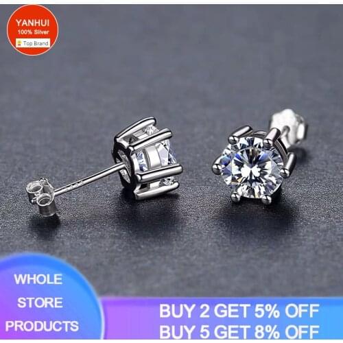 With Certificate Silver 925 Earrings Solitaire 6mm Lab Diamond Pair Stud Earrings Women Gift(If Fake, Refund 10 Times The Price)