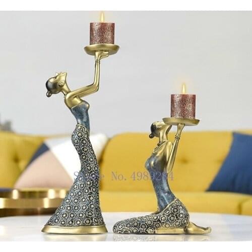 NORDIC CREATIVE RETRO RESIN SCULPTURE DANCING GIRL CANDLESTICK CANDLE HOLDER HOME DECORATIONS DECORATIVE ORNAMENTS FIGURINES