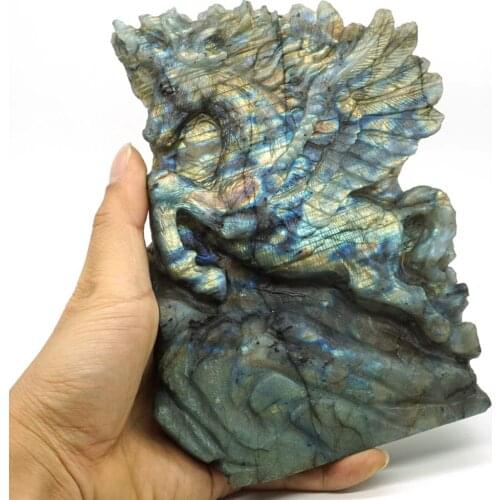 7" Flash Labradorite Horse Figurine Hand Carved Animal Totem Statue Crystal Healing Home Office Decor