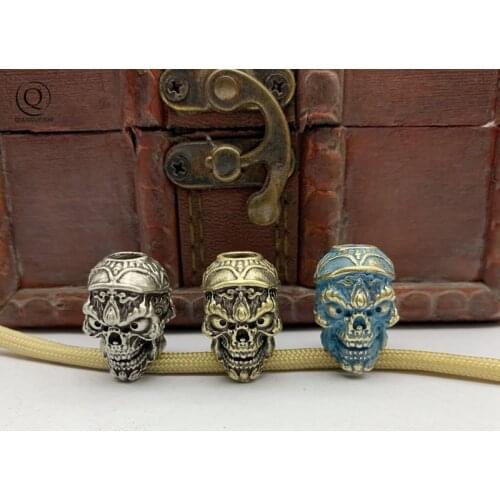 Tibet Double-Sided Skeleton Heads Knife Beads Pendant EDC Outdoot Equipment DIY Accessories Brass Skull Keychain Lanyard Hanging