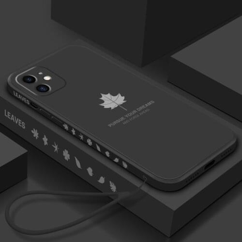 Ultra-thin Cute Maple Leaf Square Liquid Silicone Phone Case For iPhone 12 11 Pro SE XS Max XR X 8 7 6 Plus Luxury Lanyard Cover