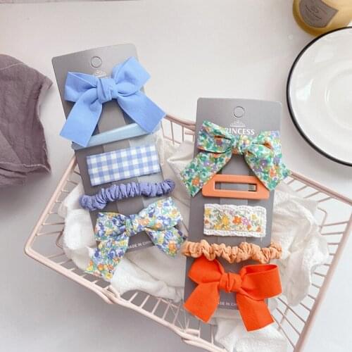 5pcs/set Flower Plaid Print Sweet Bow Hair Bows Clips For Girls Kids Children Hairpins Korean Fashion Barrettes Hair Accessories