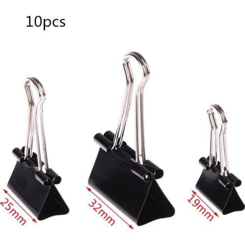 19mm/ 25mm/ 32mm 10pcs/lot Black Metal Binder Clips Notes Letter Paper Clip Office Supplies Binding Securing Clips