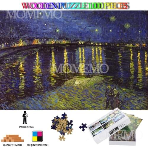 Starry Night Over The Rohone Wooden Jigsaw Puzzle 1000 Pieces Van Gogh Oil Painting Wooden Puzzle Kids Educational Puzzle Toys