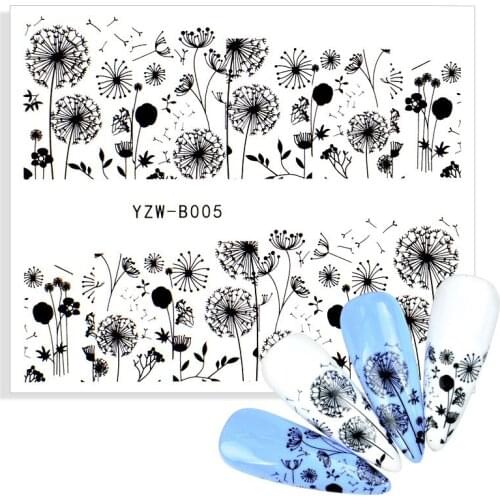 1 Sheet 3D Nail Stickers Black Flying Dandelion Nail Art Water Transfer Decals Flowers Tattoos Sliders Manicuring Decoration Tip