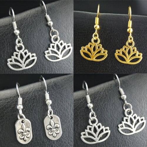 1pair Lotus Erarings Flower Om Yoga Charms Lily Earrings Hand Made Diy For Women Plant Jewelry
