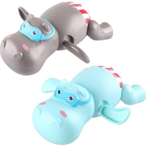 1PC Lovely Cartoon Animal Hippo Classic Baby Water Toy Infant Swim Hippo Wound-up Chain Clockwork Kids Beach Bath Toys 69HE