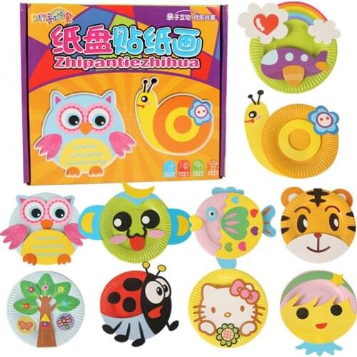 10 pieces/boxes of childrens paper tray painting set manual paper tray sticker cartoon animal color paper painting sticker