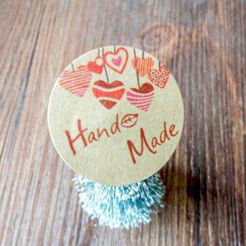 120Pcs Hand Made Cute Circle Heart Handmade Cake Packaging Sealing Label Kraft Sticker Baking DIY Gift Box Round Stickers