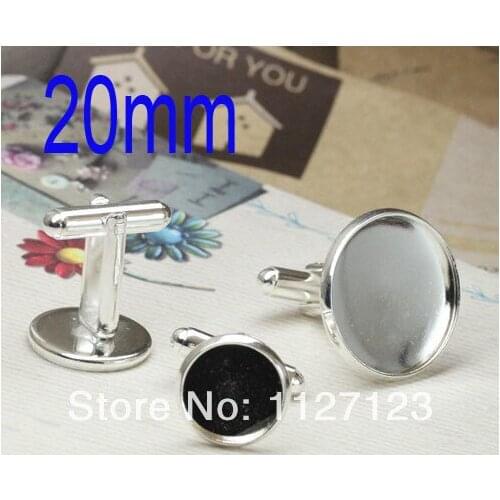 Free ship!Silver Plated 100pcs 20mm Popular style disc cufflinks bottom tray Metal Cuff Link Blank And Base Findings