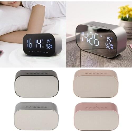 Wireless LED Mirror Surface Bluetooth Alarm Clock Stereo Audio Speaker Clock USB Music Player for Home Tabletop Decor