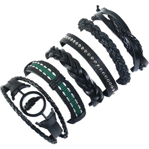 Feather Star Black Ethnic Handmade Charm Brown Bronze Leather Men Bracelets Women Fashion Bangle male Jewelry