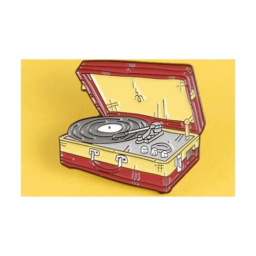 Cartoon music suitcase brooch convenient tap CD button 90s love music souvenir badge shirt cloth lapel pin jewelry gift
