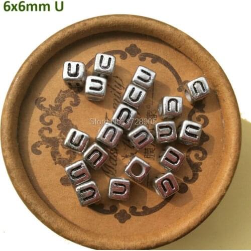 Buchstaben perlen acryl alphabet plastic beads alfabet Silver 6mm 2600pcs Cube Acrylic Single Letter U Beads Spacer Beads