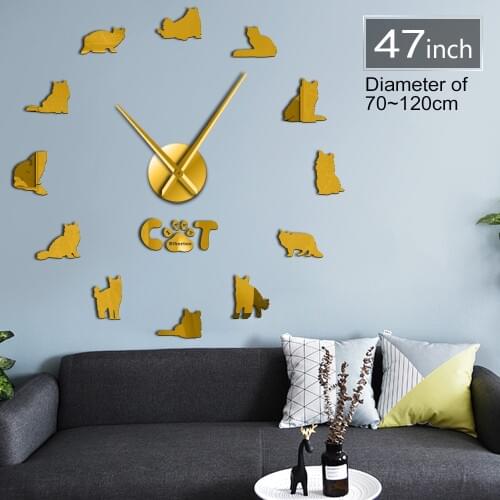 Lovely Cats Animal Clock Home Room Wall Stickers Large DIY Clock 3D Decoration Dynamic Cats Shape Wall Clock Cats Lover Gift