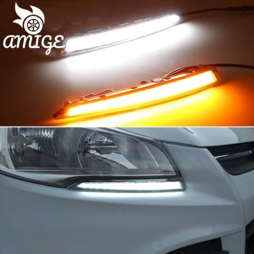 DNO12V LED DRL Daylights For Ford Kuga Escape 2013 2014 2015 Yellow Turn Signal Daytime Running Light Car Foglamp