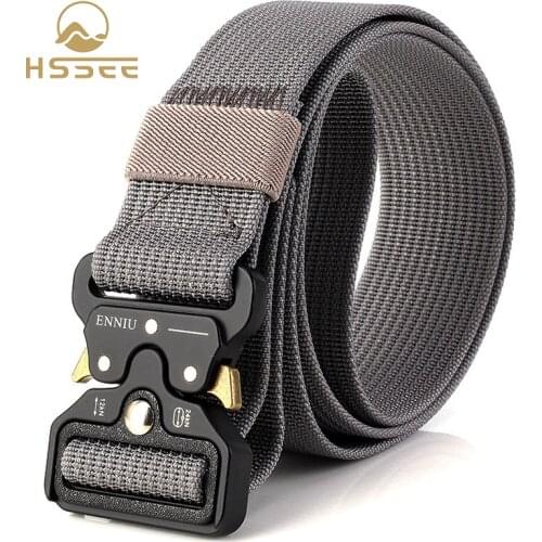 HSSEE Genuine Mens Tactical Belt Tough Anti-rust Metal Quick Release Buckle Army Military Belt 3.8cm Soft Real Nylon Belt