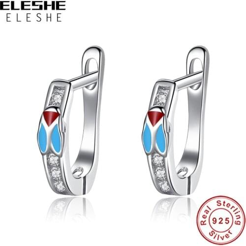 925 Sterling Silver Blue Enamel Zircon Cute Cicada Small Stud Earring For Baby Kids Girls Children Silver Earrings Party Jewelry