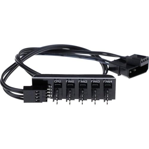 1 to 5-Port 4-pins PWM CPU Cooler/ Case/ Chasis Cooling Fan Power Cable Hub Splitter Adapter Black Sleeved Jacket 40cm