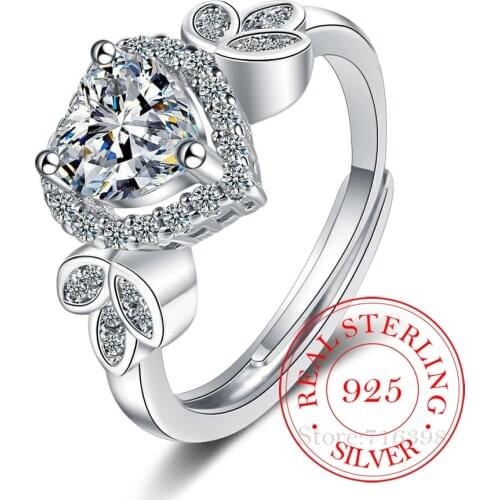 Real 925 Sterling Silver Zircon Heart Finger Rings For Women Girls Wedding Party Classic Jewelry Gift Kfdka