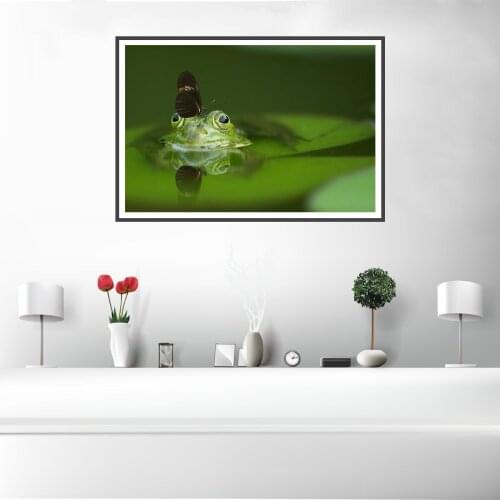 Frog Butterfly Pond Water Poster Canvas Print Painting Wall Art Living Room Home Decoration