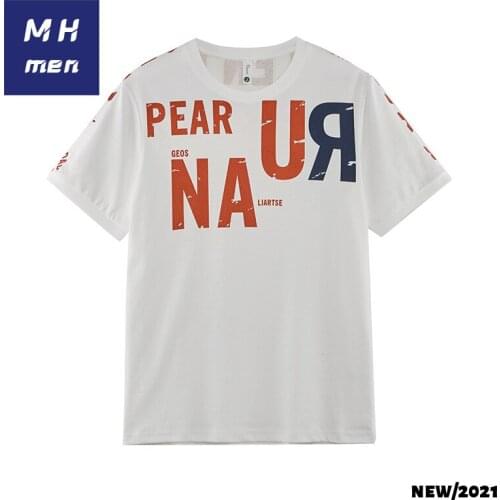 MH mens 2021 spring/summer new street tide card T-shirt personality letter sky silk loose T-shirt short-sleeved man