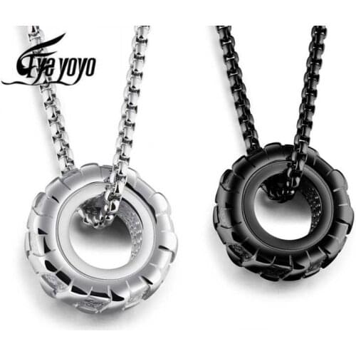 EyeYoYo Car Motorcycle Tire Necklace Titanium Steel Long Chain Simple Personality Classic Tires Wheels For Men Pendant Necklace
