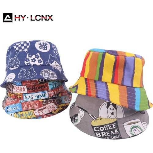 Spring Baby Boy Girl Fashion Cartoon Print Cute Fisherman Hat Children Cotton Breathable Outdoor Flat Sun Big Brim Bucket Hat
