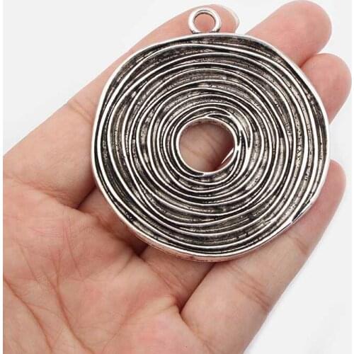 2pcs Large Tibetan Silver/Verdigris Patina Round Swirl Spiral Vortex Charms Pendant For Necklace Jewelry Making Findings 58x53mm