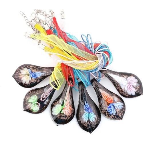 QianBei Fashion Beauty Wholesale 6pcs handmade Murano Lampwork Glass Mixed Color Flower Inside Pendants Charms Necklaces NEW
